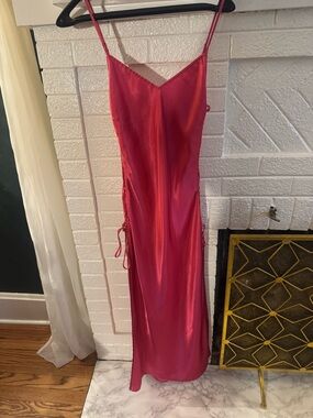Fuchsia Victoria’s Secret, side lace up, high slit Slip Dress Size XS